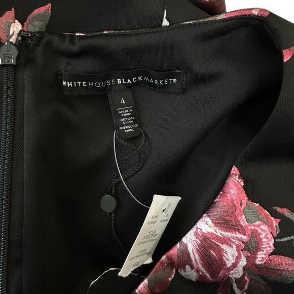 White House Black Market Black Floral Scuba Sheath Dress Size 4 Cocktail Party - Picture 6 of 9